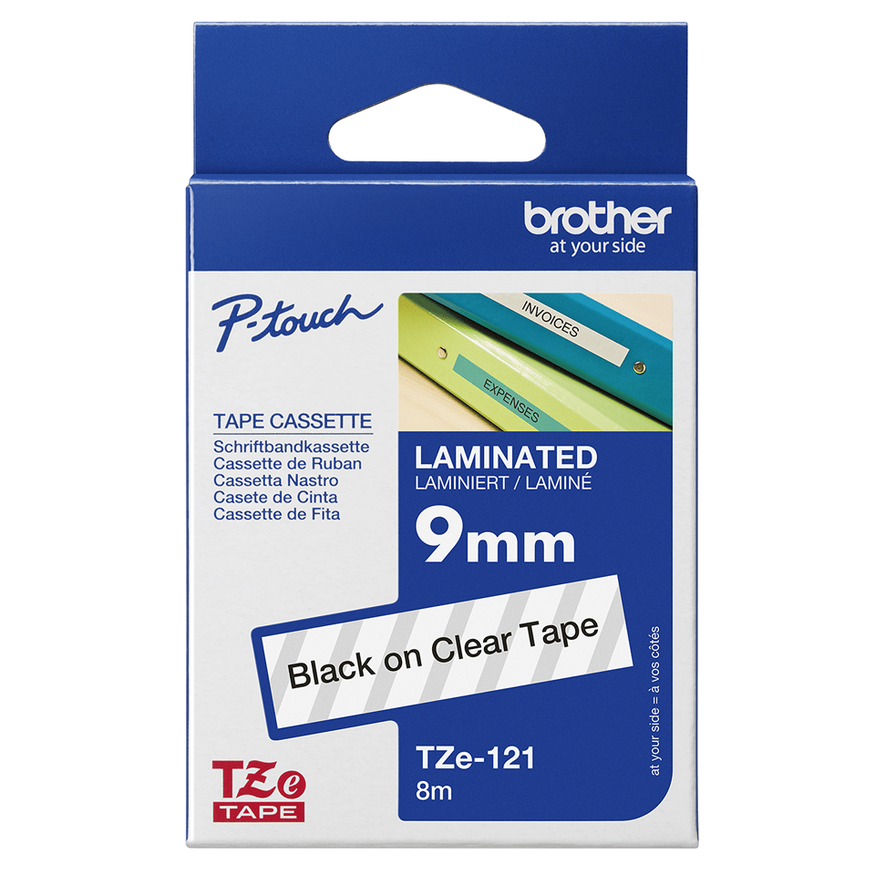 Genuine Brother TZe-121 Labelling Tape Cassette – Black on Clear, 9mm wide 3